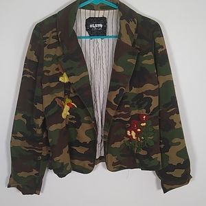 Camo Blazer hummingbird/flower embroidered